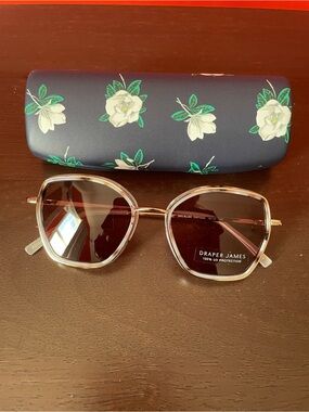 Draper James Rose Gold Frame Tortoise Sunglasses with Navy Floral Case
